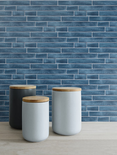 product image for Brushed Metal Tile Peel-and-Stick Wallpaper in Denim Blue by NextWall 52