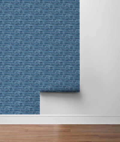 product image for Brushed Metal Tile Peel-and-Stick Wallpaper in Denim Blue by NextWall 1