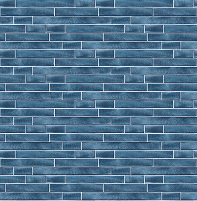 product image of Brushed Metal Tile Peel-and-Stick Wallpaper in Denim Blue by NextWall 573