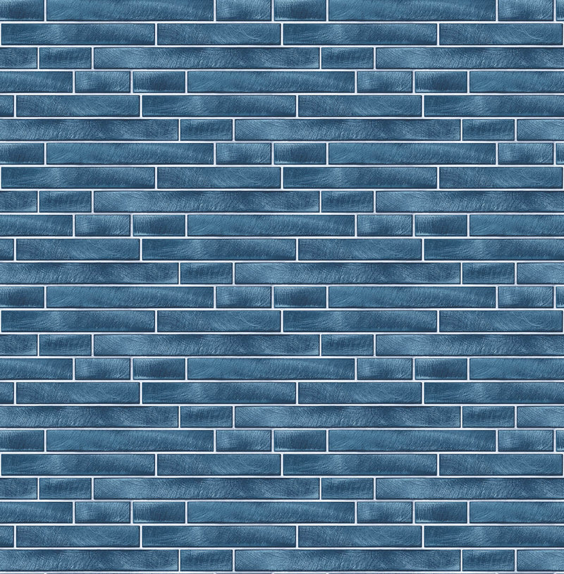 media image for Brushed Metal Tile Peel-and-Stick Wallpaper in Denim Blue by NextWall 288