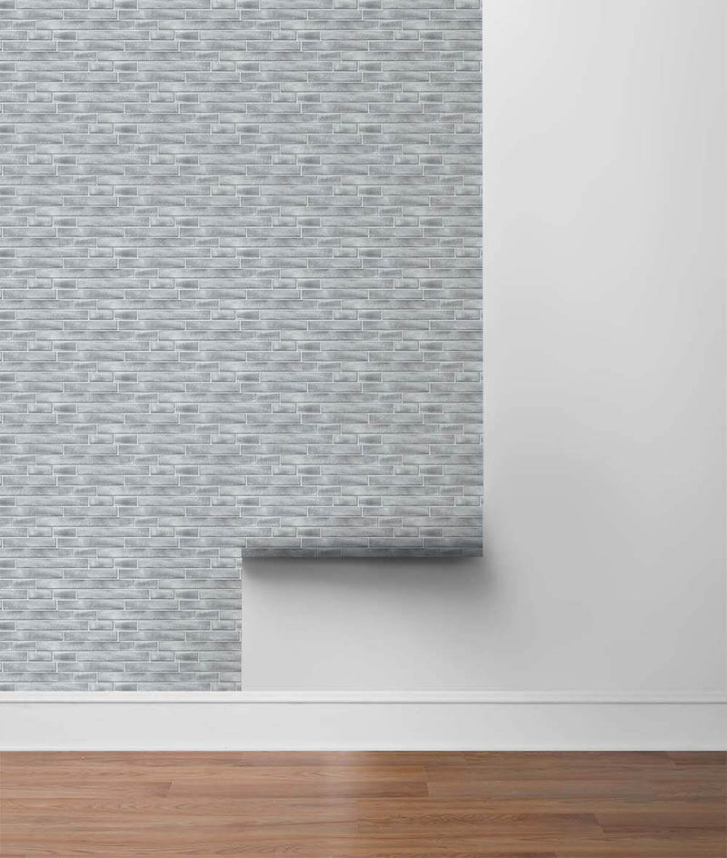 media image for Brushed Metal Tile Peel-and-Stick Wallpaper in Silver by NextWall 224