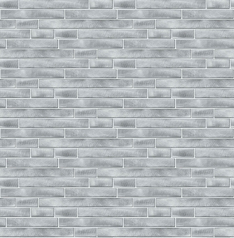 media image for Brushed Metal Tile Peel-and-Stick Wallpaper in Silver by NextWall 241