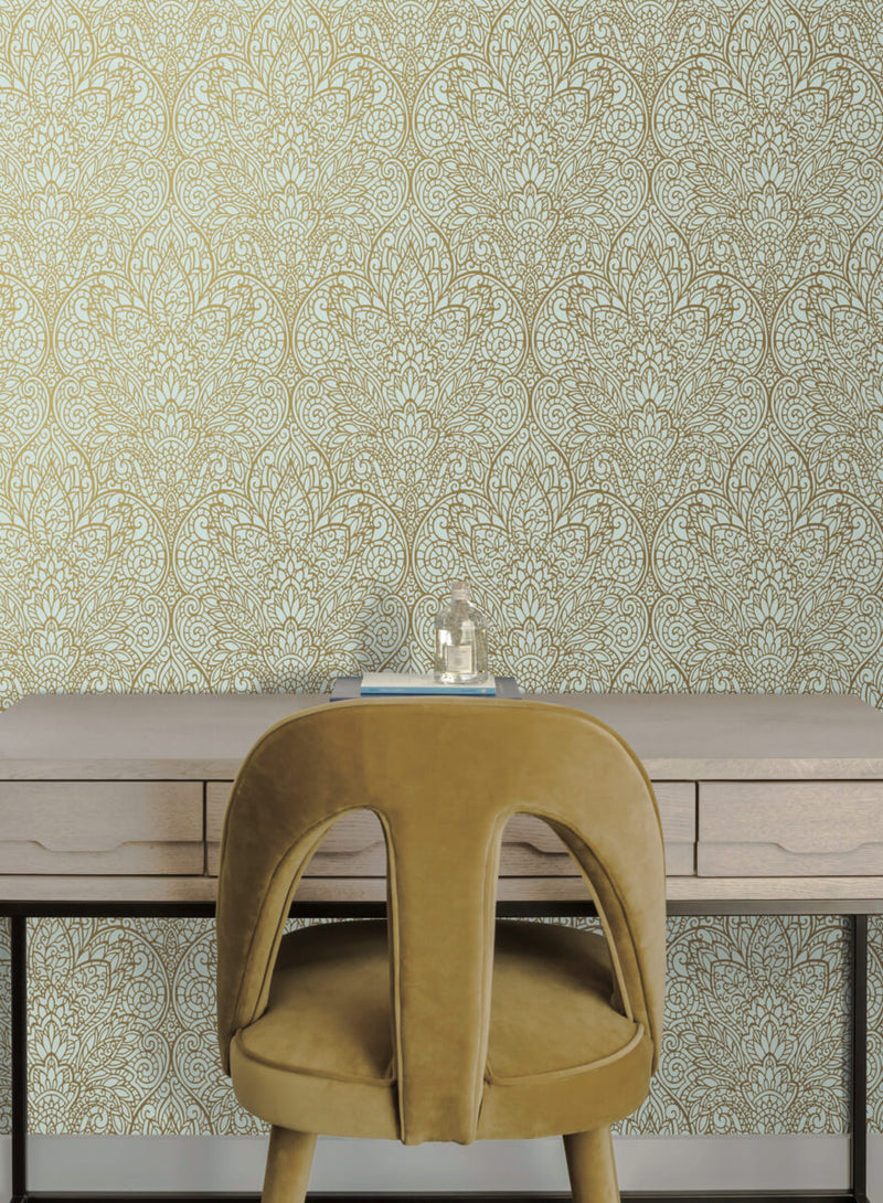 media image for Paradise Blue/Gold Wallpaper from the After Eight Collection by Candice Olson 25