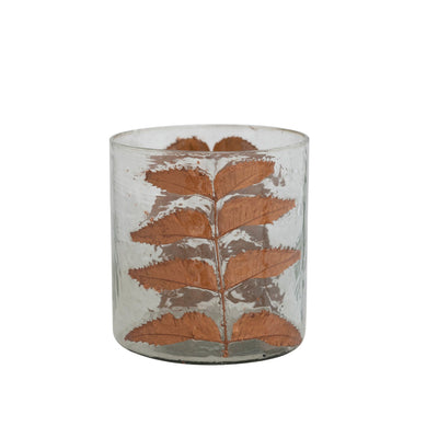 product image of Glass Candle Holder w/ Embedded Natural Neem Leaves 531