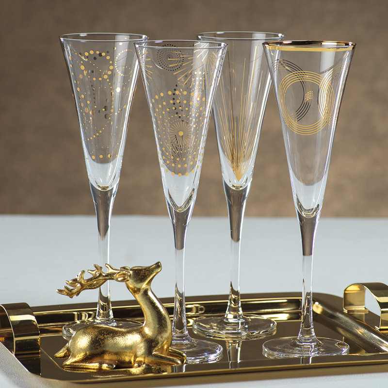 Zodax Kampari Slim Champagne Flutes with Gold Rim Set of 4