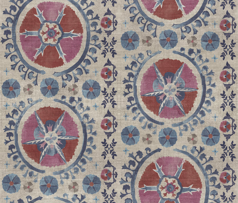 media image for Fleurus Wallpaper in Red/Blue by Christiane Lemieux for York Wallcoverings 241