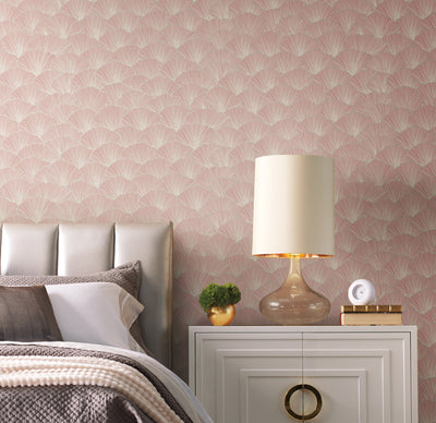 product image for Luminous Ginkgo Coral Wallpaper from the Modern Artisan II Collection by Candice Olson 8