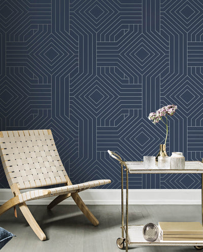 product image for Diverging Diamonds Navy Wallpaper from the Modern Artisan II Collection by Candice Olson 82