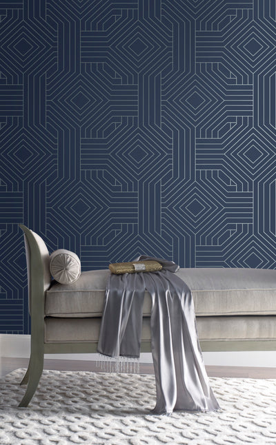 product image for Diverging Diamonds Navy Wallpaper from the Modern Artisan II Collection by Candice Olson 94