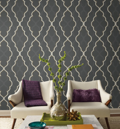 product image for Double Damask Black Wallpaper from the Modern Artisan II Collection by Candice Olson 26