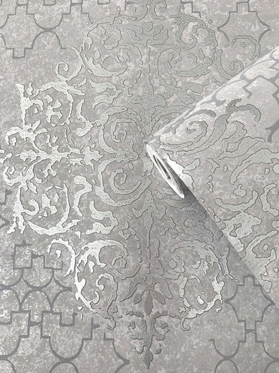 product image for Damask Mottled Wallpaper in Silver Grey 40