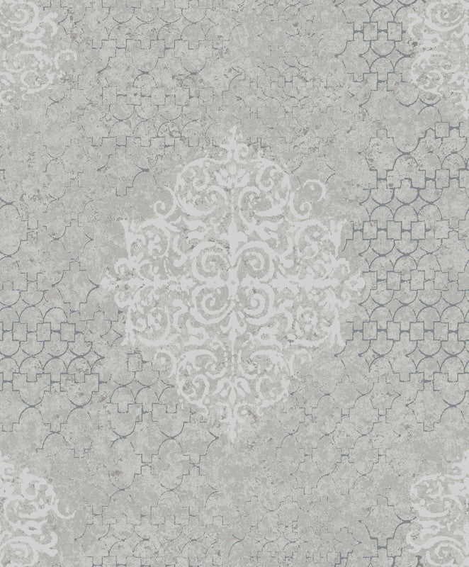 media image for Damask Mottled Wallpaper in Silver Grey 24