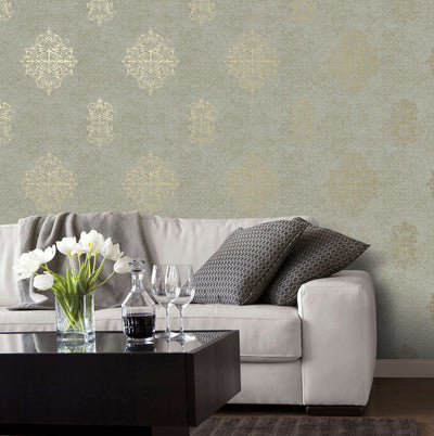 product image for Damask Mottled Wallpaper in Grey/Gold 30