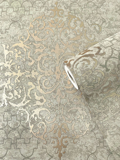 product image for Damask Mottled Wallpaper in Grey/Gold 24