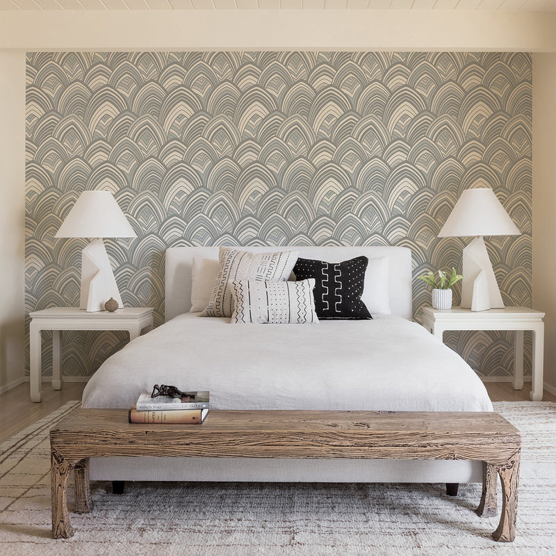 media image for cabarita art deco flocked leaves wallpaper in grey from the pacifica collection by brewster home fashions 2 248