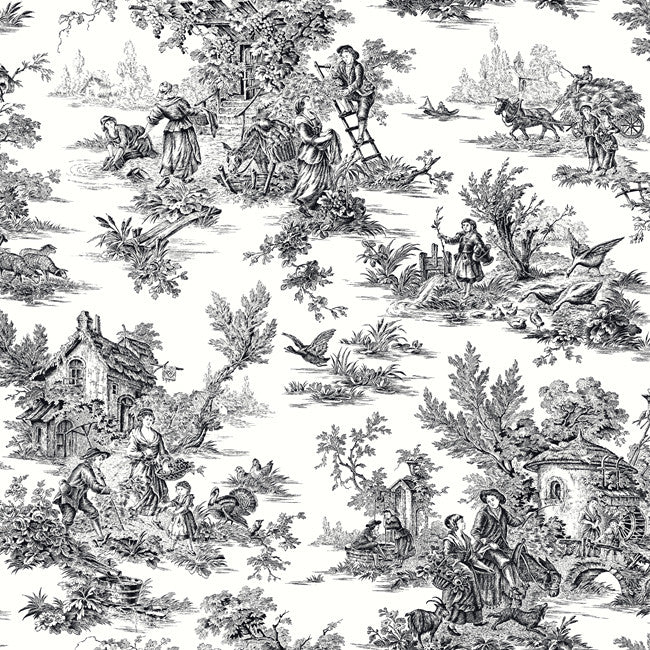 media image for Campagne Toile Wallpaper in Black and White by Ashford House for York Wallcoverings 222