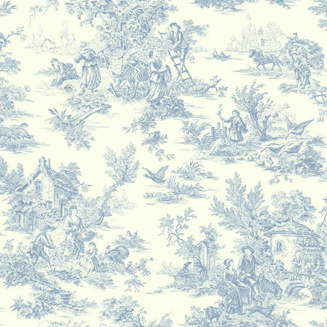 media image for Campagne Toile Wallpaper in Blue by Ashford House for York Wallcoverings 213