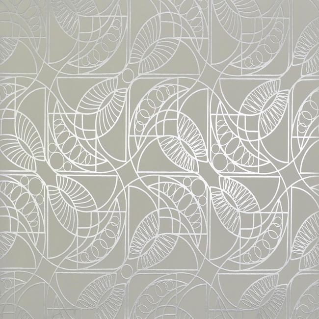 media image for Cartouche Wallpaper in White and Silver by Antonina Vella for York Wallcoverings 260