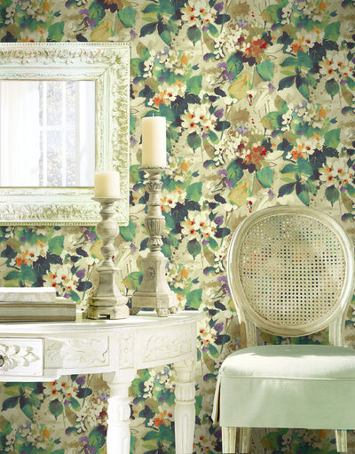 product image of Chambon Floral Wallpaper in Green and Purple from the Lugano Collection by Seabrook Wallcoverings 524