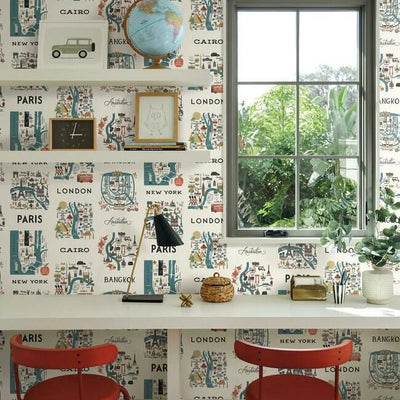 product image for City Maps Wallpaper in Blue and Red from the Rifle Paper Co. Collection by York Wallcoverings 33