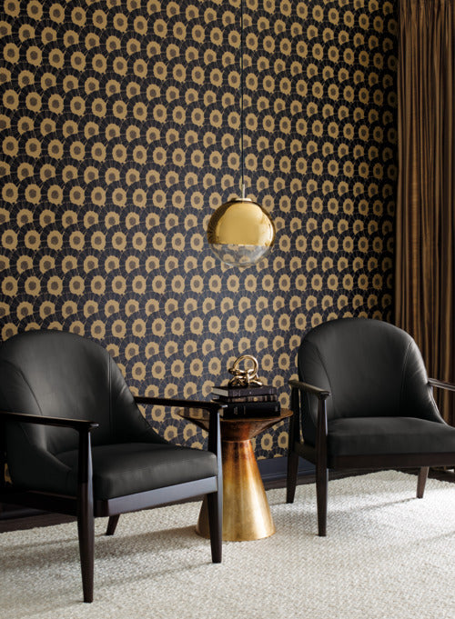 media image for Coco Bloom Wallpaper in Black and Gold from the Deco Collection by Antonina Vella for York Wallcoverings 210