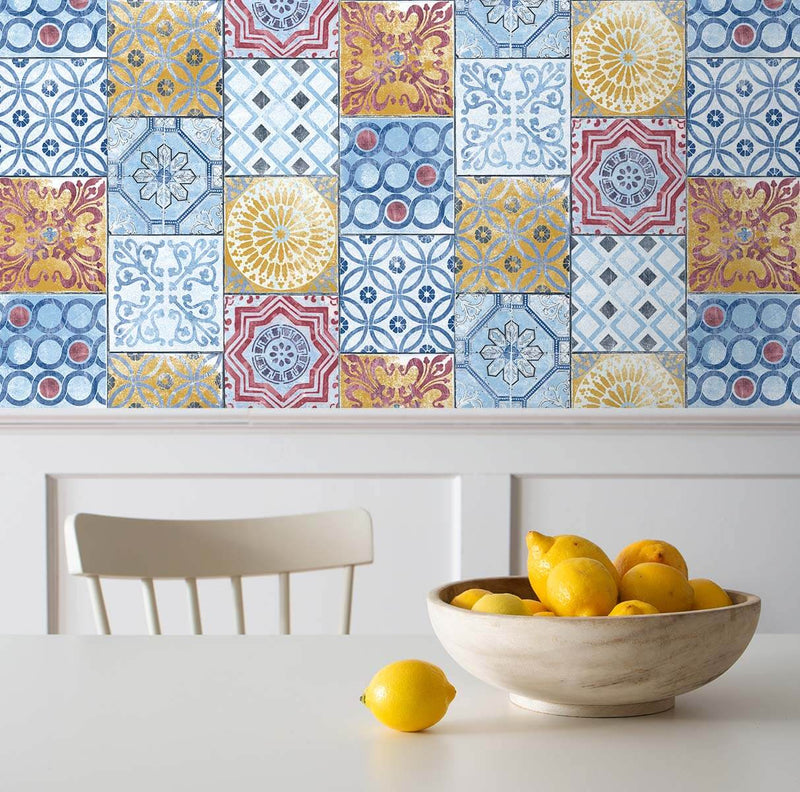 media image for Colorful Moroccan Tile Peel-and-Stick Wallpaper by NextWall 23