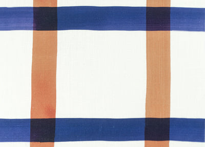 product image of Sample Natural Gifts Fabric in Terra Cotta and Yves Blue on White 536