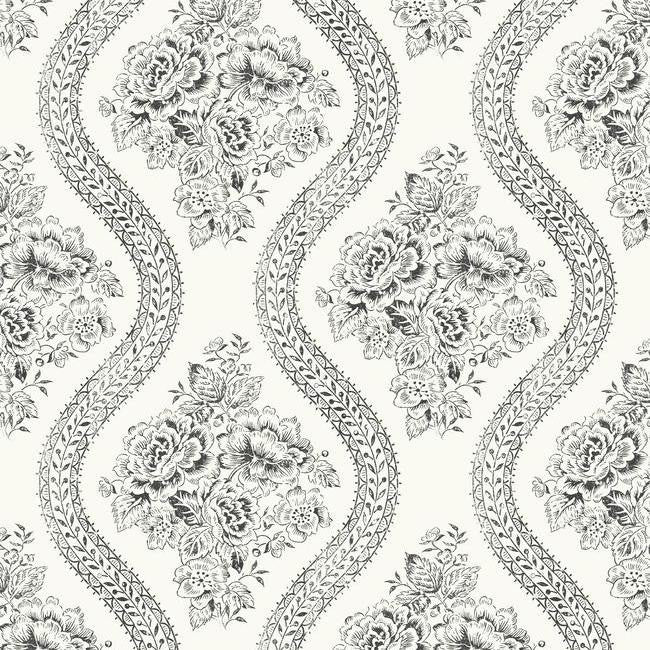 media image for Coverlet Floral Wallpaper in White and Black from the Magnolia Home Collection by Joanna Gaines for York Wallcoverings 238