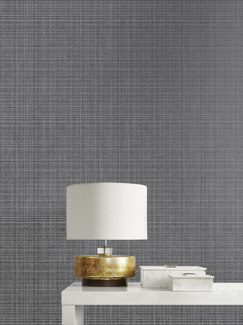 media image for Crosshatch Linen Wallpaper in Metallic Coal from the Essential Textures Collection by Seabrook Wallcoverings 266