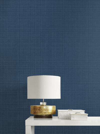 product image for Crosshatch Linen Wallpaper in Metallic Storm Blue from the Essential Textures Collection by Seabrook Wallcoverings 91