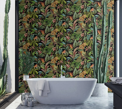 product image for Tropical Leopard Black Peel-and-Stick Wallpaper from the Daisy Bennett Collection by NextWall 57