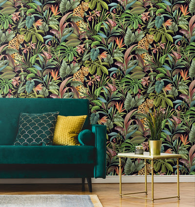 product image for Tropical Leopard Black Peel-and-Stick Wallpaper from the Daisy Bennett Collection by NextWall 46