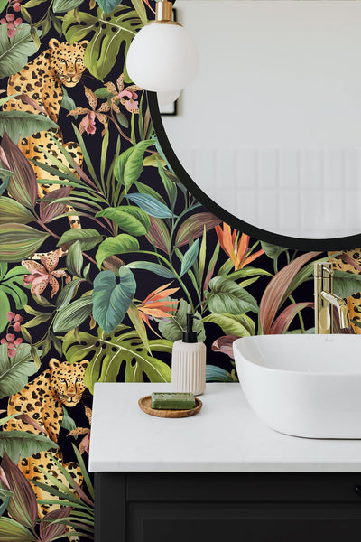 product image for Tropical Leopard Black Peel-and-Stick Wallpaper from the Daisy Bennett Collection by NextWall 65