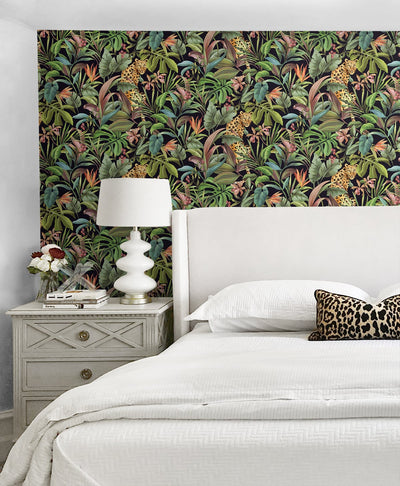 product image for Tropical Leopard Black Peel-and-Stick Wallpaper from the Daisy Bennett Collection by NextWall 64