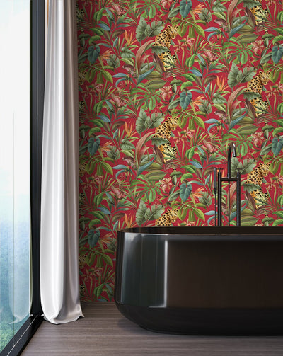 product image for Tropical Leopard Red Peel-and-Stick Wallpaper from the Daisy Bennett Collection by NextWall 54