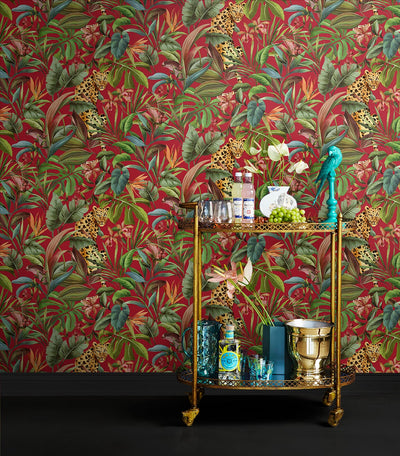 product image for Tropical Leopard Red Peel-and-Stick Wallpaper from the Daisy Bennett Collection by NextWall 97