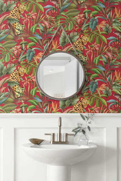 product image for Tropical Leopard Red Peel-and-Stick Wallpaper from the Daisy Bennett Collection by NextWall 0