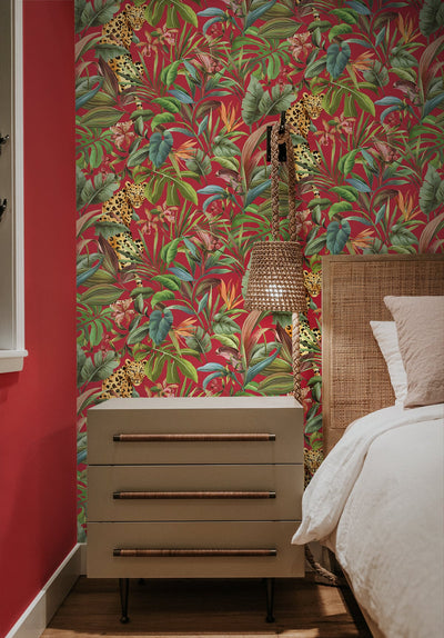 product image for Tropical Leopard Red Peel-and-Stick Wallpaper from the Daisy Bennett Collection by NextWall 50