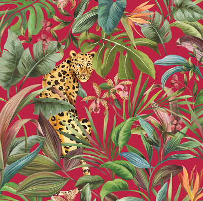 product image of Tropical Leopard Red Peel-and-Stick Wallpaper from the Daisy Bennett Collection by NextWall 579