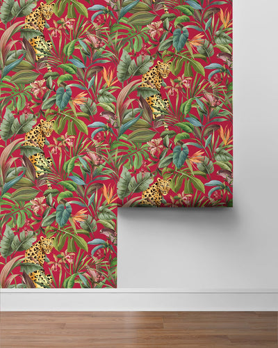 product image for Tropical Leopard Red Peel-and-Stick Wallpaper from the Daisy Bennett Collection by NextWall 95