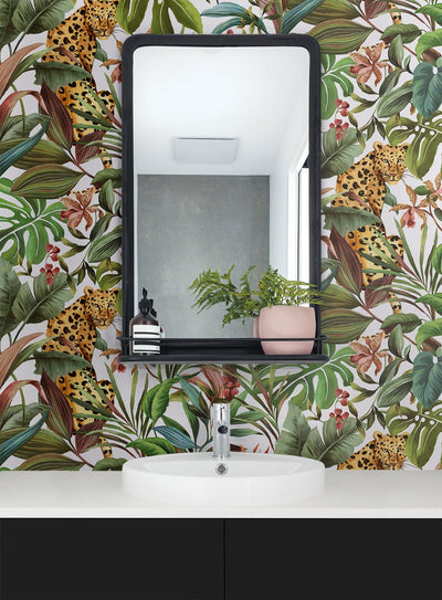 product image for Tropical Leopard White Peel-and-Stick Wallpaper from the Daisy Bennett Collection by NextWall 24