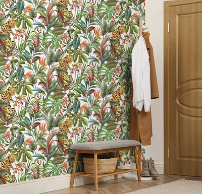 product image for Tropical Leopard White Peel-and-Stick Wallpaper from the Daisy Bennett Collection by NextWall 66