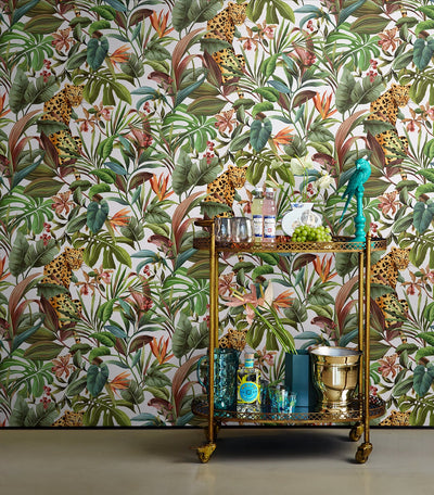 product image for Tropical Leopard White Peel-and-Stick Wallpaper from the Daisy Bennett Collection by NextWall 93