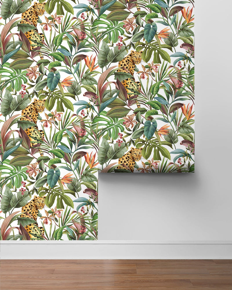 media image for Tropical Leopard White Peel-and-Stick Wallpaper from the Daisy Bennett Collection by NextWall 227