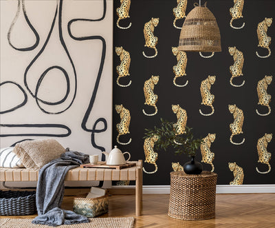 product image for Leopard King Black Peel-and-Stick Wallpaper from the Daisy Bennett Collection by NextWall 24