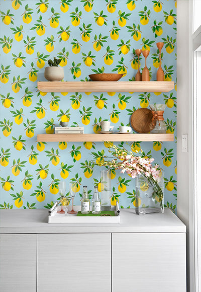 product image for Lemoncello Sky Blue Peel-and-Stick Wallpaper from the Daisy Bennett Collection by NextWall 75