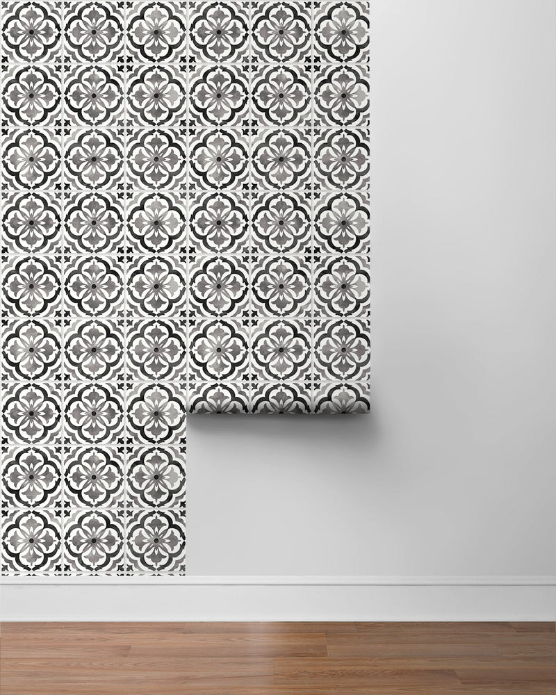 media image for Sorento Tile Black Peel-and-Stick Wallpaper from the Daisy Bennett Collection by NextWall 242