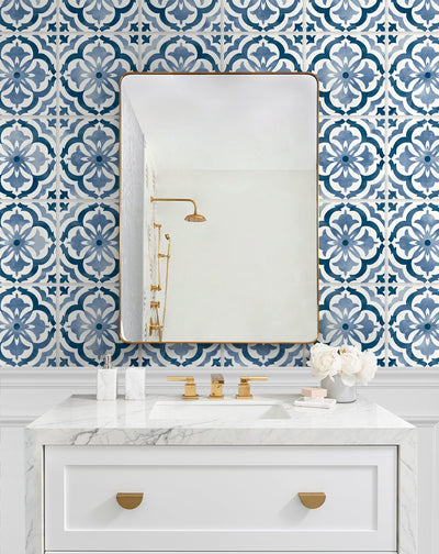 product image for Sorento Tile Navy Peel-and-Stick Wallpaper from the Daisy Bennett Collection by NextWall 28