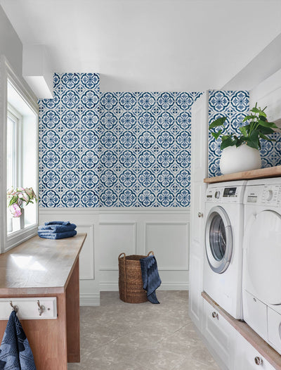 product image for Sorento Tile Navy Peel-and-Stick Wallpaper from the Daisy Bennett Collection by NextWall 45