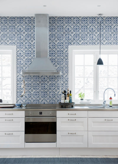 product image for Sorento Tile Navy Peel-and-Stick Wallpaper from the Daisy Bennett Collection by NextWall 12